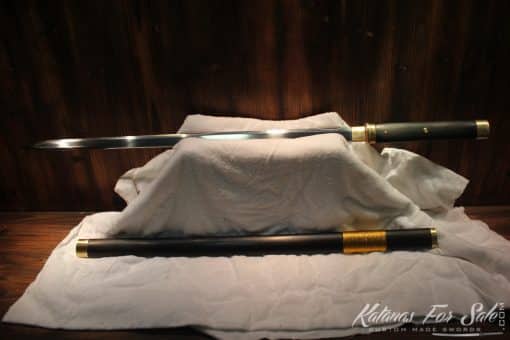 T10 Clay Tempered Chinese Zhi Jian Sword Double Edge, Sharpened Full Brass Fittings - Image 5