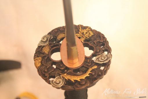T10 Folded Clay Tempered Carbon Steel Katana HQ Copper Fittings Buffalo Horn Saya - Image 5