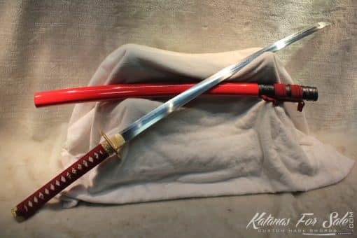 T10 Clay Tempered Carbon Steel Red Katana With Brass Fittings