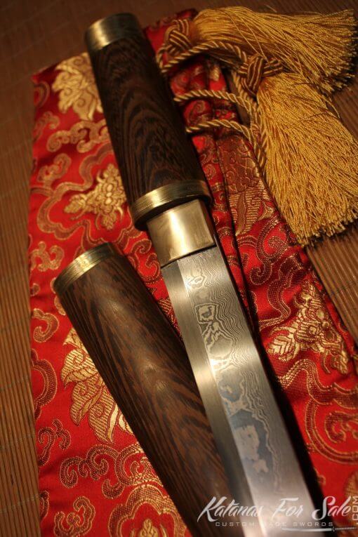1095 Folded Steel straight Tanto Rosewood Saya with Brass fittings - Image 3