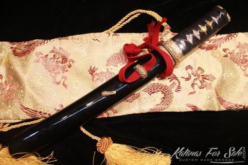 1095 Clay Tempered Steel Tanto Brass Fittings With Ebony wood Saya - Image 4