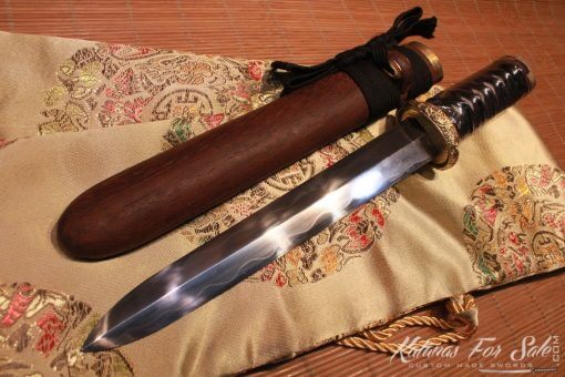 T10 Clay Tempered straight Tanto Brass fittings Rosewood Saya - Image 3