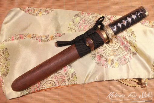 T10 Clay Tempered straight Tanto Brass fittings Rosewood Saya - Image 5