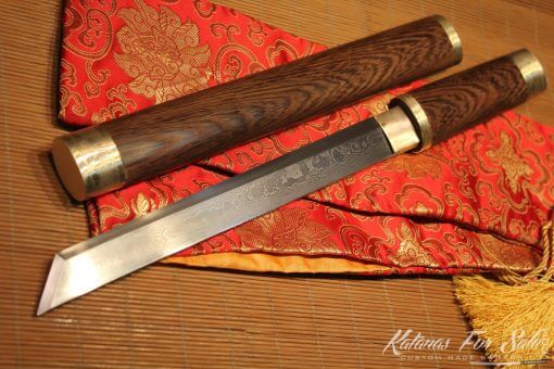 1095 Folded Steel straight Tanto Rosewood Saya with Brass fittings - Image 7