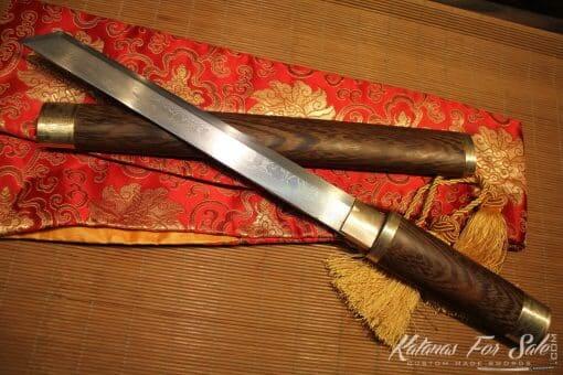 1095 Folded Steel straight Tanto Rosewood Saya with Brass fittings
