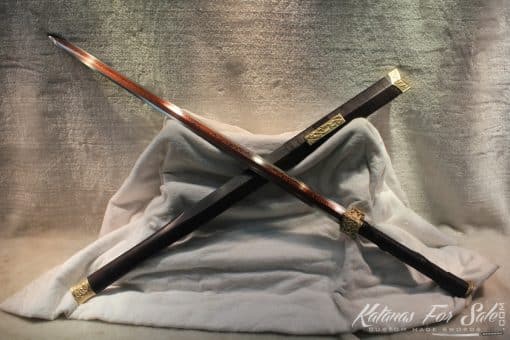 T10 Red Steel Chinese Han Sword Double Edge, Hand Crafted Copper Fittings