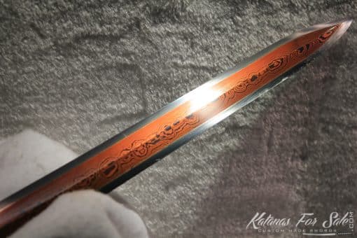 T10 Red Steel Chinese Han Sword Double Edge, Hand Crafted Copper Fittings - Image 5