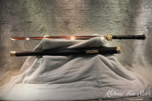 T10 Red Steel Chinese Han Sword Double Edge, Hand Crafted Copper Fittings - Image 4
