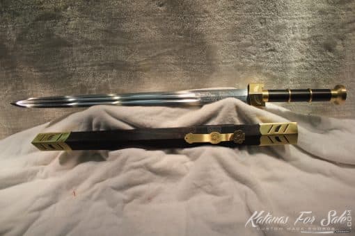 1095 Folded Steel Han Chinese Double edge Sword Brass Fittings