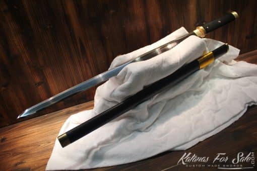 T10 Clay Tempered Chinese Zhi Jian Sword Double Edge, Sharpened Full Brass Fittings - Image 4