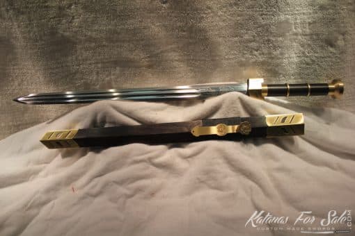 1095 Folded Steel Han Chinese Double edge Sword Brass Fittings - Image 3