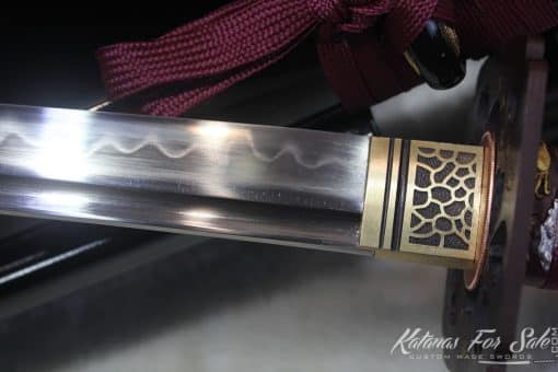 T10 Clay Tempered Wakizashi with Brass Set Fittings - Image 3