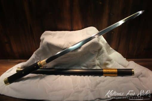 T10 Clay Tempered Chinese Zhi Jian Sword Double Edge, Sharpened Full Brass Fittings