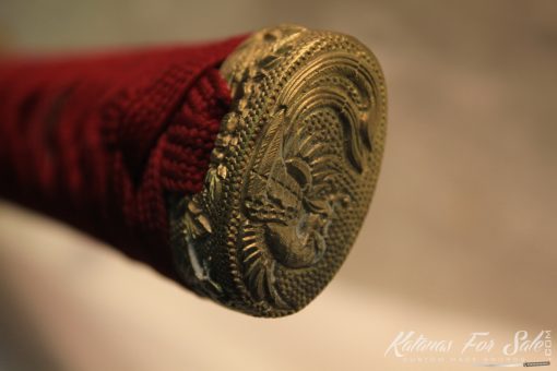 T10 Clay Tempered Carbon Steel Red Katana With Brass Fittings - Image 5