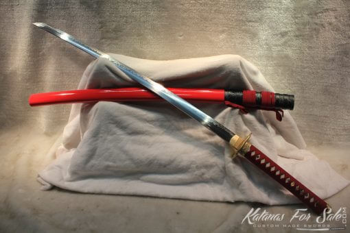 T10 Clay Tempered Carbon Steel Red Katana With Brass Fittings - Image 6