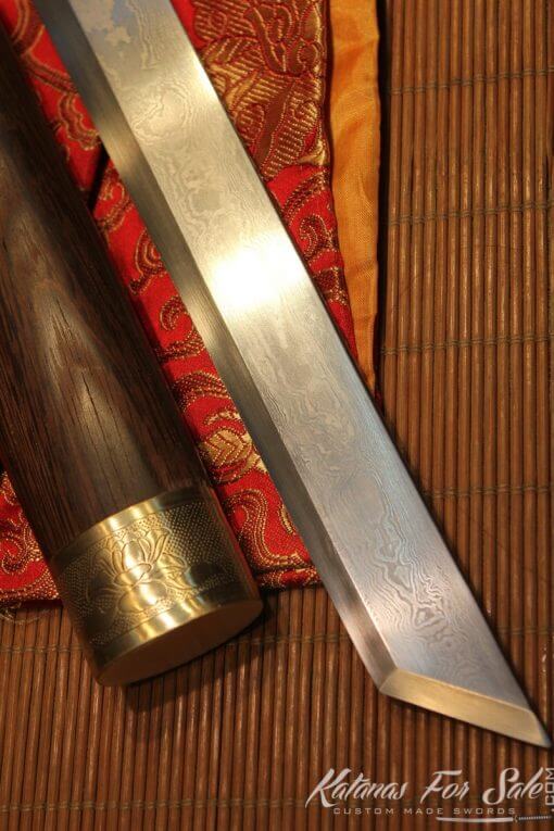 1095 Folded Steel straight Tanto Rosewood Saya with Brass fittings - Image 6