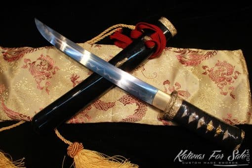 1095 Clay Tempered Steel Tanto Brass Fittings With Ebony wood Saya