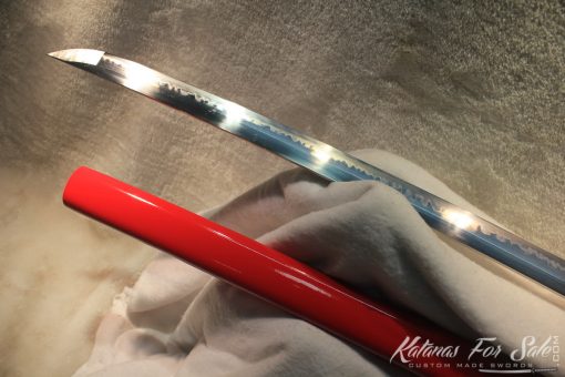 T10 Clay Tempered Carbon Steel Red Katana With Brass Fittings - Image 8