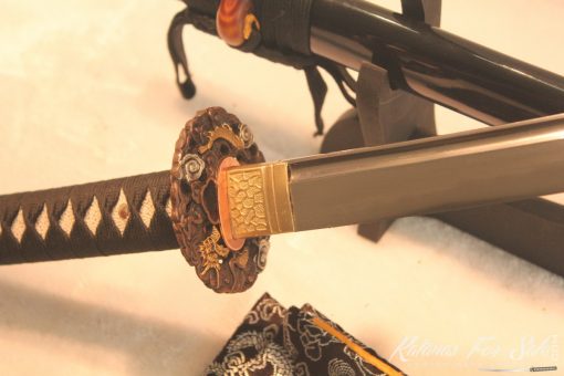 T10 Folded Clay Tempered Carbon Steel Katana HQ Copper Fittings Buffalo Horn Saya - Image 7