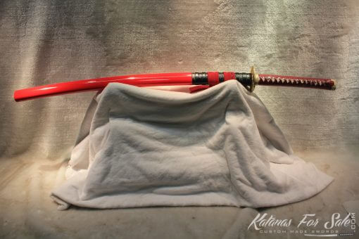 T10 Clay Tempered Carbon Steel Red Katana With Brass Fittings - Image 11