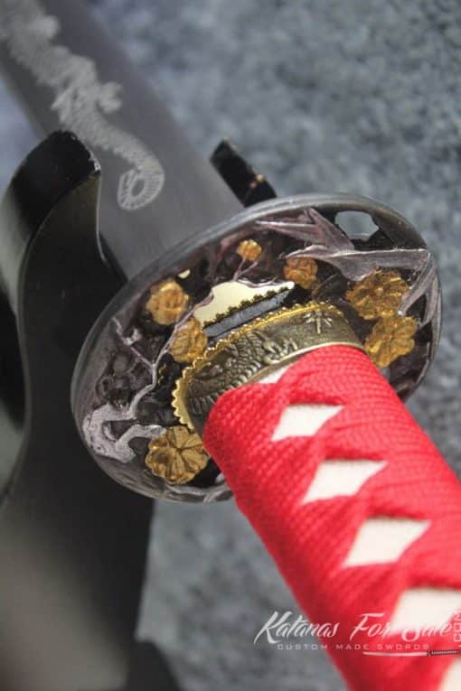 1060 steel Heat Tempered Engraved Katana with Standard Tsuba - Image 10