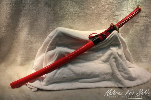 T10 Clay Tempered Carbon Steel Red Katana With Brass Fittings - Image 12