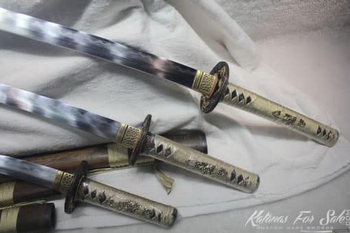 1095 Folded Steel Clay Tempered Sword set With High Quality Copper Fittings - Image 15