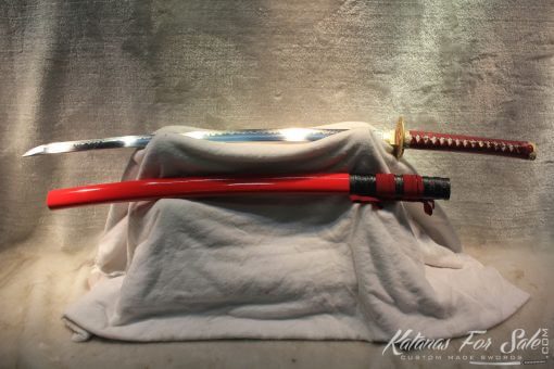 T10 Clay Tempered Carbon Steel Red Katana With Brass Fittings - Image 13