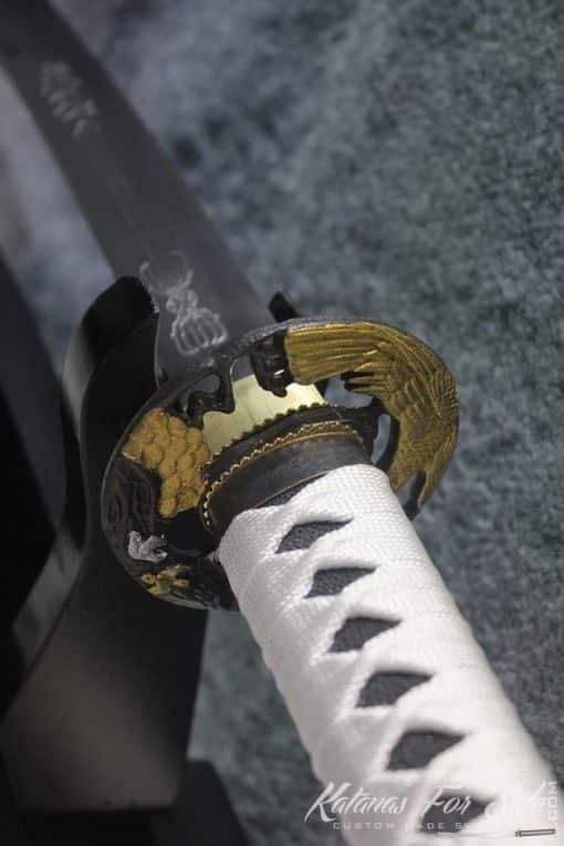 1060 Steel Heat Tempered Engraved Katana with Copper Tsuba - Image 10