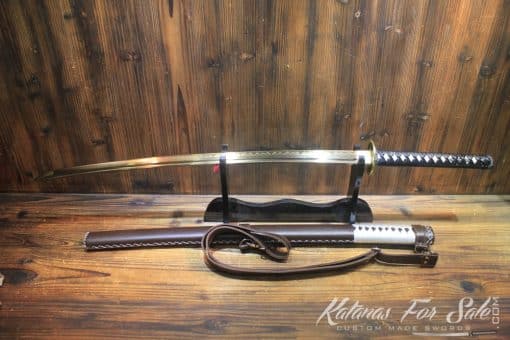 Hand Forged Gold Acid Dye T10 Steel Tachi Samurai Sword - Image 5