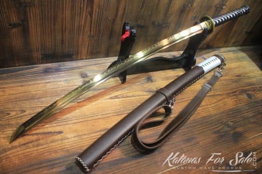 Hand Forged Gold Acid Dye T10 Steel Tachi Samurai Sword