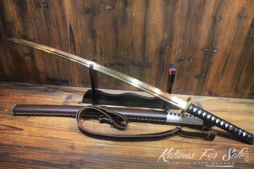 Hand Forged Gold Acid Dye T10 Steel Tachi Samurai Sword - Image 3