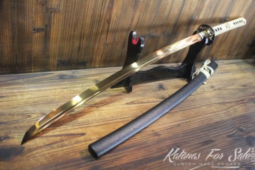 Gold Acid Dye High Carbon Steel Katana with High Quality Copper Fittings - Image 3