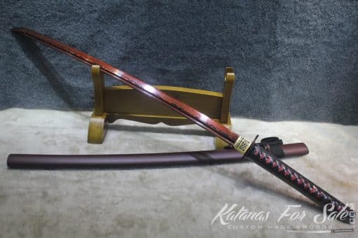 Japanese Red Acid 1095 Folded Steel Katana Samurai Sword