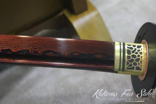 Japanese Red Acid 1095 Folded Steel Katana Samurai Sword - Image 7
