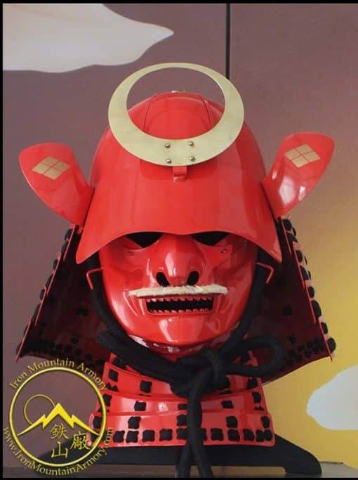 Red Samurai Helmet - Kabuto with Menpo Toyotomi Clan - Image 2