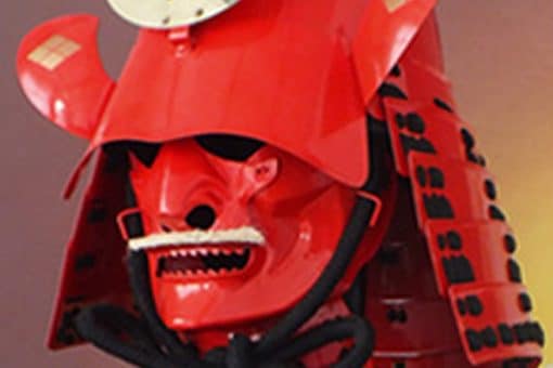 Red Samurai Helmet - Kabuto with Menpo Toyotomi Clan