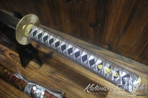 Hand Forged Katana Sword with Brass Tsuba and silver Ito - Image 5