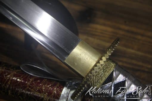 Hand Forged Katana Sword with Brass Tsuba and silver Ito - Image 4