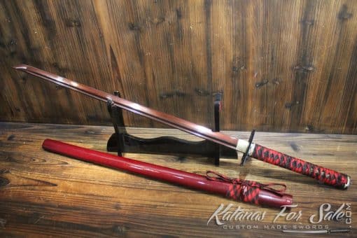 1095 Folded Carbon Steel Ninjato Hand Forged with Red blade - Image 3