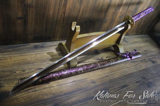 Hand Forged Ninja Sword Folded Steel Red blade Straight Ninjato