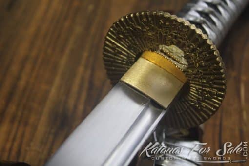 Hand Forged Katana Sword with Brass Tsuba and silver Ito - Image 7
