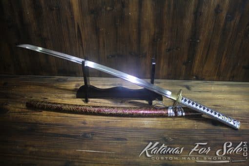 Hand Forged Katana Sword with Brass Tsuba and silver Ito - Image 11