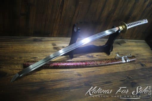 Hand Forged Katana Sword with Brass Tsuba and silver Ito - Image 3