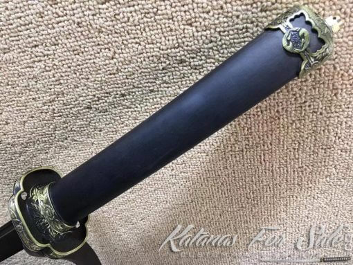 Black Tachi Sword T10 Clay Tempered Steel with Ebony Wood Saya - Image 6