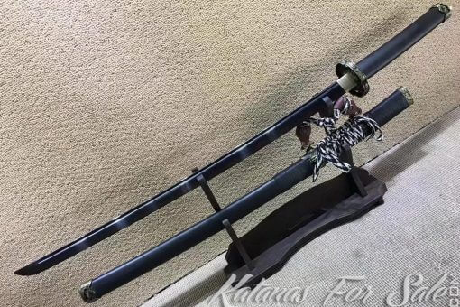 Black Tachi Sword T10 Clay Tempered Steel with Ebony Wood Saya
