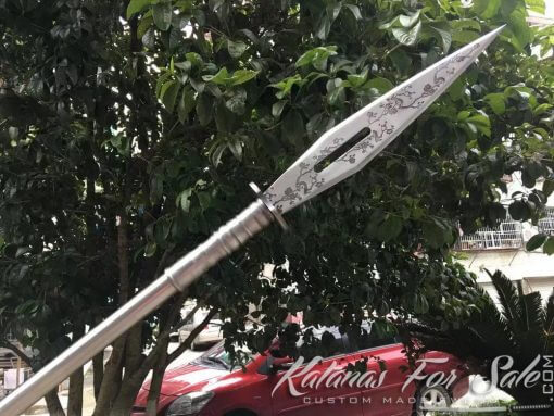 1060 Carbon Steel Long Spear with Beautiful Flower Engraving - Image 10