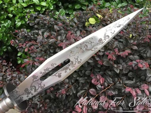 1060 Carbon Steel Long Spear with Beautiful Flower Engraving - Image 9