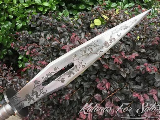 1060 Carbon Steel Long Spear with Beautiful Flower Engraving - Image 8