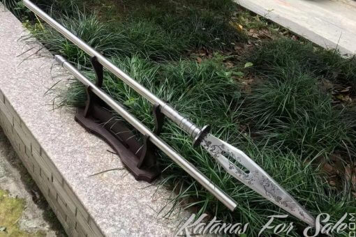 1060 Carbon Steel Long Spear with Beautiful Flower Engraving